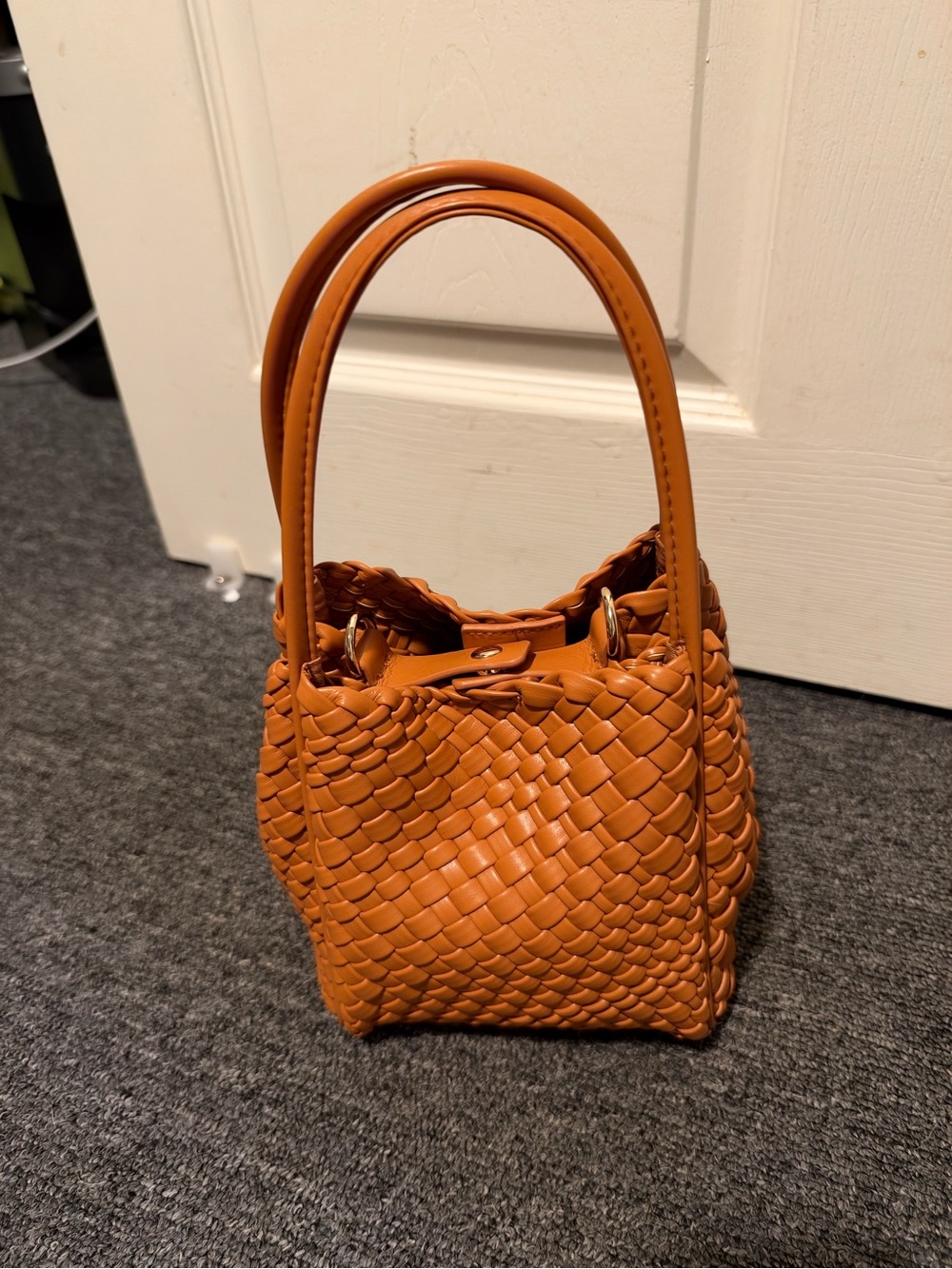 Anthropologie Woven Mini Bag in Cognac Orange